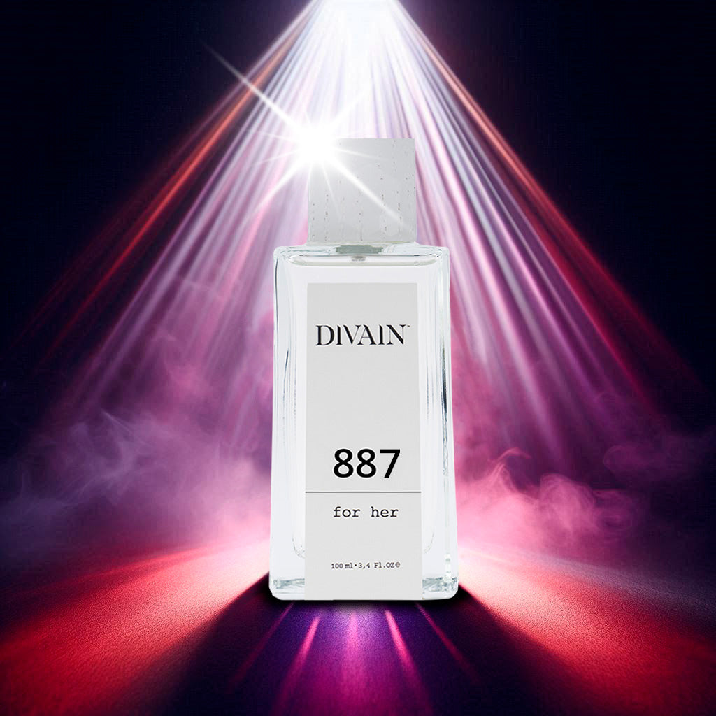 Perfume divain-887 with red and purple neon lighting as if from the sky