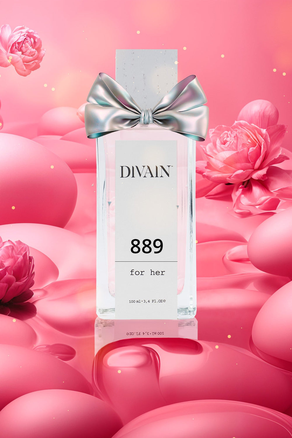 Perfume divain-889 supported on pink bubbles